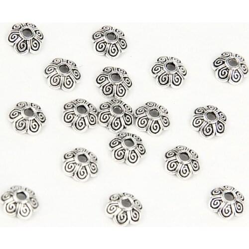 100pcs Tibetan Antique Silver Color Beads End Caps Flower Bead Caps for Jewelry Making Findings DIY Accessories Wholesale Supply
