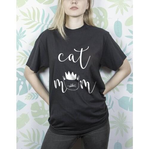 Cat Mom Mother Mama Tshirt Cute Funny Letters 90S aesthetic Cotton T-Shirts Women Round O-neck Short Sleeve Top Tees For Ladies