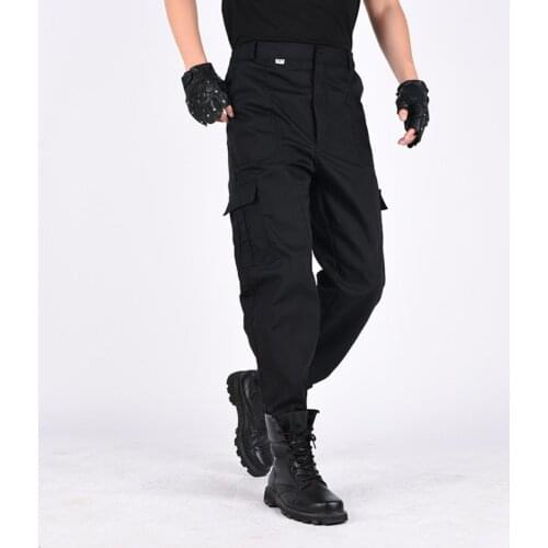 L-4XL Men Solid Color Multi Pockets Training Long Cargo Pants Hiking Straight Trousers Mens Casual Pants Streetwear