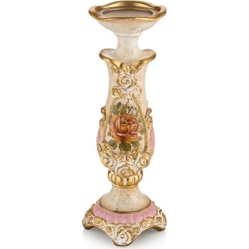 Porio Gold-Pink Flower Pattern Small Candle Holder
