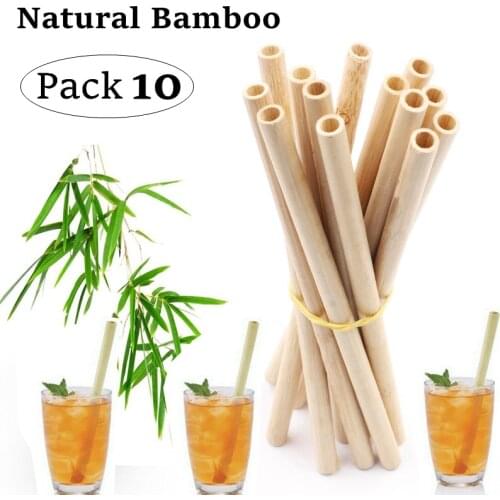 10Pcs Natural Bamboo Straw 20cm Reusable Drinking Straws with Cleaning Brush Eco-friendly Bamboo Cocktail Straws Bar Accessory