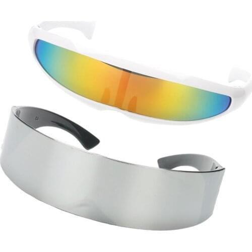 2pcs Fashion Narrow Rainbow Metallic Silver Cyber Robot Alien Eye Glasses Sunglasses Cosplay Halloween Party Gifts