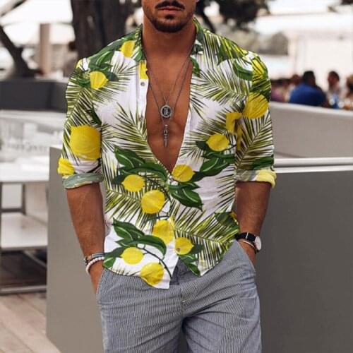 Mens Shirt Hawaiian Printed Long Sleeve Fashion Casual Loose High Quality Beach Holiday Buttoned Shirt Fall 2021
