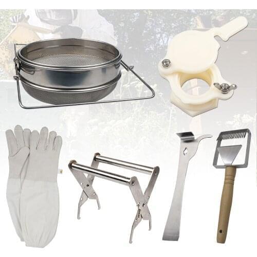 Beekeeping Honey Filter Bee Strainer Kit Uncapping Knife With Gloves Double Strainer Flow Goods Tools For Beekeeper