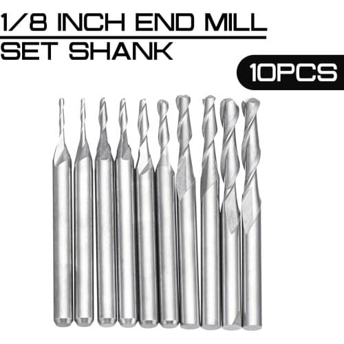 10pcs End Mill Set Shank Carbide Ball Nose 1mm-3.175mm 2 Flutes 1/8 Inch CNC Cutting Tool Milling Cutter for Wood Working