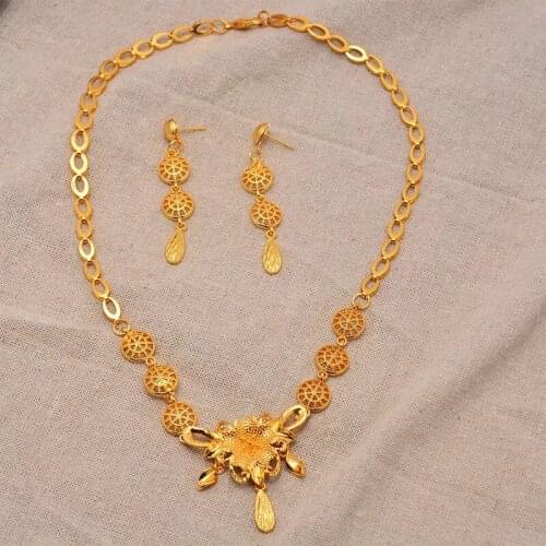 WANDO gold color necklace Earings Pendant Vintage Turkish Women African Beads Jewelry Set Dubai Wedding Jewelry Sets
