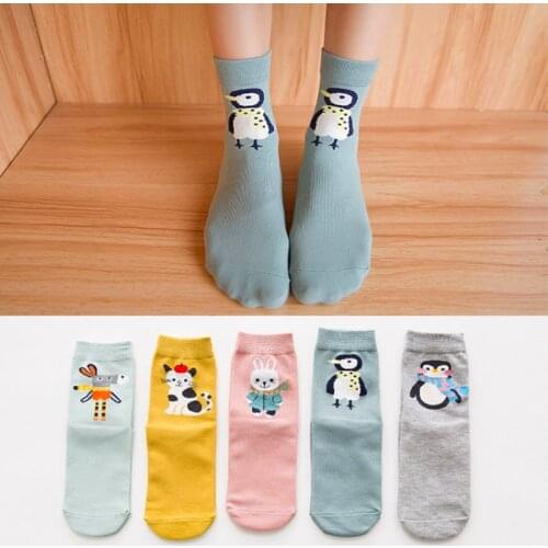 5 Pairs/lot Socks Women Cotton Cute Cat Spring Short Ankle Socks Kawaii Casual Animal Grils Socks Calcetines Set Size 34-42