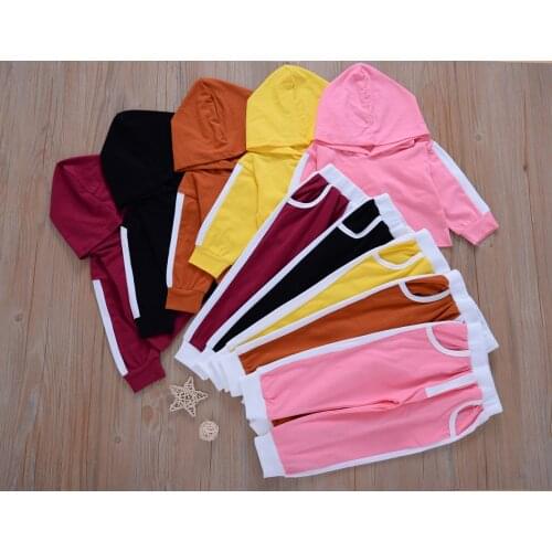 New Toddler Baby Fall Clothes, Casual Long Sleeve Color Block Hoodie and Pants 2Pcs Outfits Set