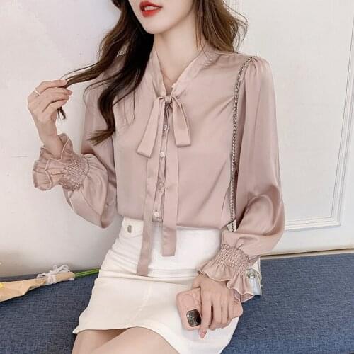 Fall 2021 new womens chiffon shirt, female design sense bow knot niche shirt fashion all-match blouse blouse