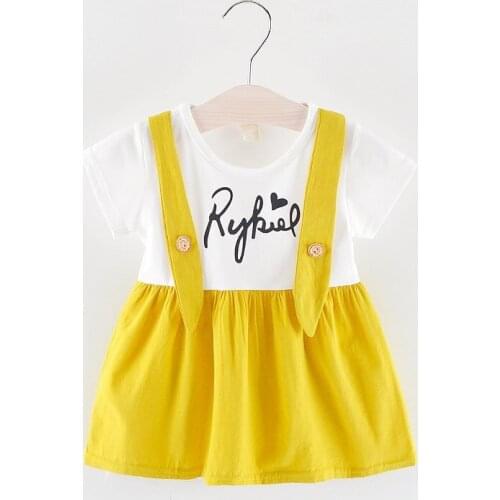 Summer New Letter Printed Casual Children Kids Baby Dresses Clothing Girls Short-sleeved Cute Soft Cotton Clothes Princess Dress