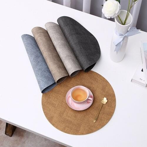 Wholesale Leather placemat customize Round fabric pattern double-sided Nordic Japanese table mat 33cm round waterproof Coaster