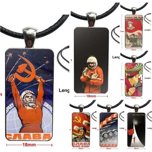Soviet Union Ussr For Women Wedding Glass Cabochon Pendant Necklace Rectangle Fashion Necklace