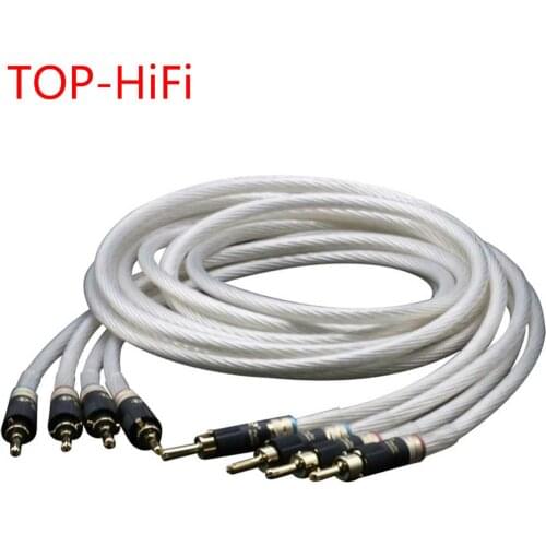 TOP-HiFi Pair 5N Single Crystal Silver Speaker Cable Wires Audiophile Speaker Loudspeaker Cable with Pailccs Banana Plugs