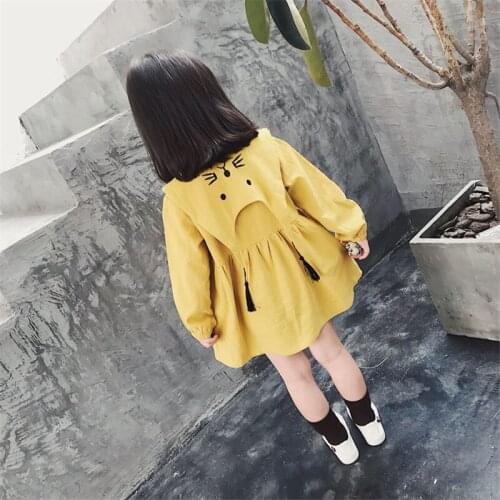 2 3 4 5 6 Years Toddler Girl Dresses Autumn Cat Lapel Long Sleeve Kids Clothing High Quality Girl Clothes Baby Casual Dress New