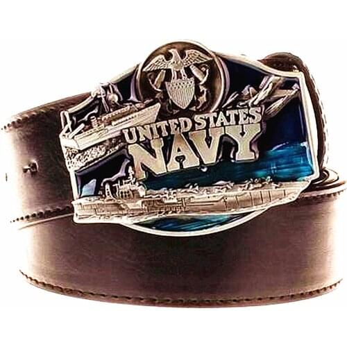 Cool mens leather belt metal buckle United States Navy American style soldier punk rock belts exaggerated belt hip hop girdle