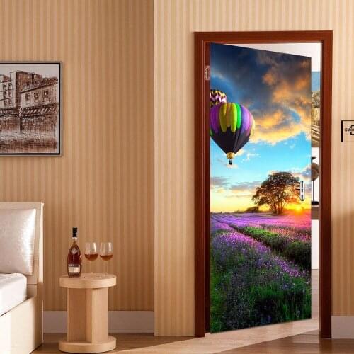 Self-adhesive 3D Pastoral Scenery Hot Air Balloon Wooden Door Refurbished PVC Sticker Decoration Home Decor 200x38.5cm 2pcs
