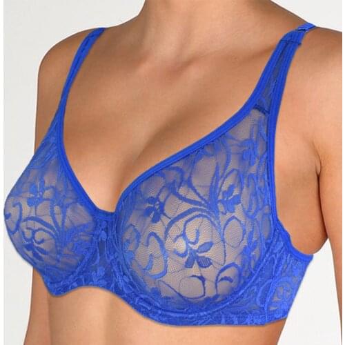 Sexy Women Lace Bra Underwired Lingerie See Through Hollow Out Bras Underwear Brassiere Bralette Plus Size A B C D DD Cup