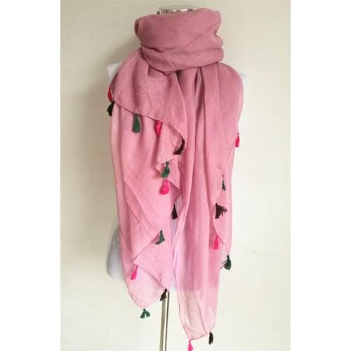 2Pieces Cotton Fashion Lightweight Summer Scarves Women Ladies Wraps Designer Shawl Solid Cachecol Colorful