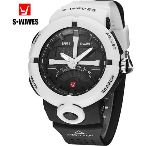 Swaves brand sports leisure mens watch plastic shockproof LCD double display waterproof electronic quartz watch