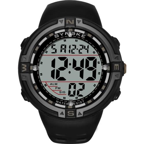 SYNOKE Black Sports Men Digital Watches Led Luminous Multi functional Large Dial 3M Waterproof Alarm Electronic Relogio Clock