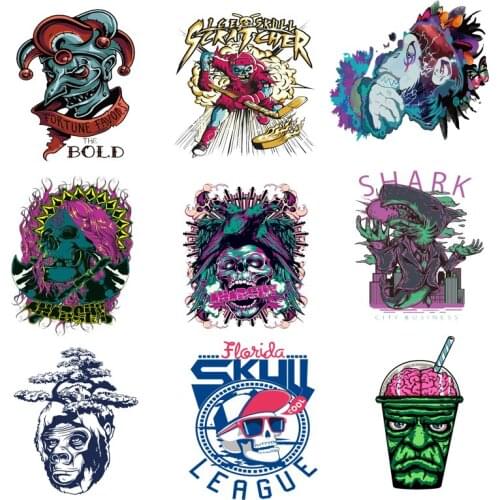 Iron on Transfer for Clothing Thermoadhesive Patches Stickers Diy Skull Patch Vinyl Stripes Rock Appliques for Punk Clothes C