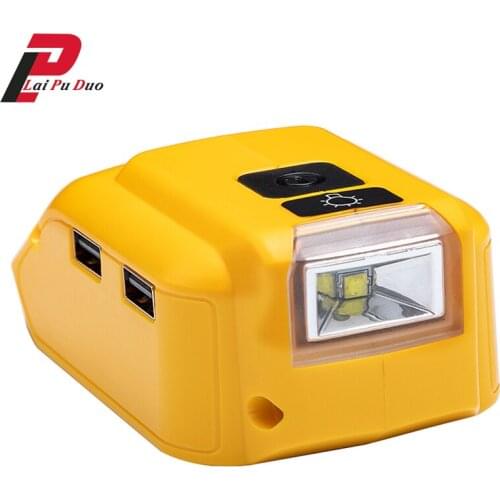 LED light Dual USB Converter Charger For DEWALT 20V Li-ion Battery Converter DCB090 USB Device Charging Adapter Power Supply