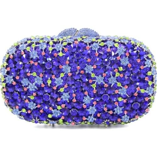 Womens Fashion blue Crystal Clutch bag Evening Bags Women Metal Bridal Wedding Clutches Minaudiere Wedding Handbag Purse silver