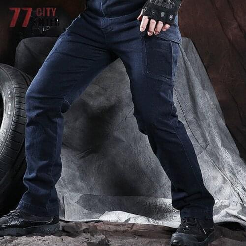 Commuter Tactical Jeans Men SWAT Combat Multi-pocket Denim Pants Male Wear-resistant Army Cowboy Joggers Pantalon Homme S-2XL