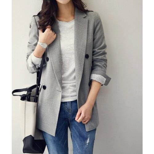 2020 Spring Autumn Blazers Jackets New Korean Fashion Double Chest Small Suit Jacket Women Loose Casual Blazers Coats Outerwear