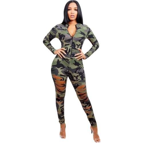 Sexy Cutout Camouflage Sexy Jumpsuit Fashion Women V-neck Large Size Jumpsuit 2021 Summer New Camouflage Slim Jumpsuit Pants