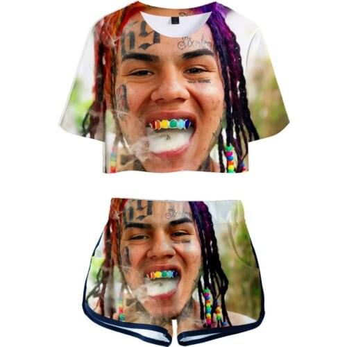Women Two Piece Outfits 6ix9ine 3D Printed 2 Piece Set Crop Top and Short Pants Tracksuit for Women Sets Sexy Clothes Streetwear