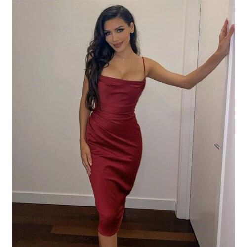 New Arrival Sexy Sleeveless Backless Draped Red Bodycon Women Dress 2021 Designer Evening Party Dresses Vestido