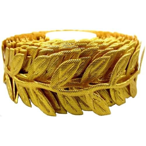 1 Roll 20yards Gold silk leaf ribbon sewing fabric ribbon for crafts packing Party DIY Decorations 1" 25mm