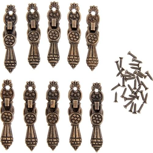 10Pcs Antique Furniture Handles Drawer Cabinet Handle and Knob for Jewelry Wooden Box Kitchen Door Pull Handle Knobs 52x10mm