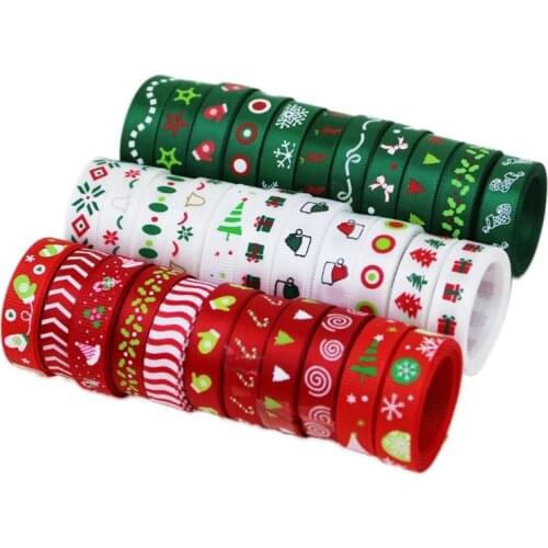 10 ribbons mixed) 3/8"(10mm) Top Quality Satin Printed Christmas ribbon gift ribbons Wholesale