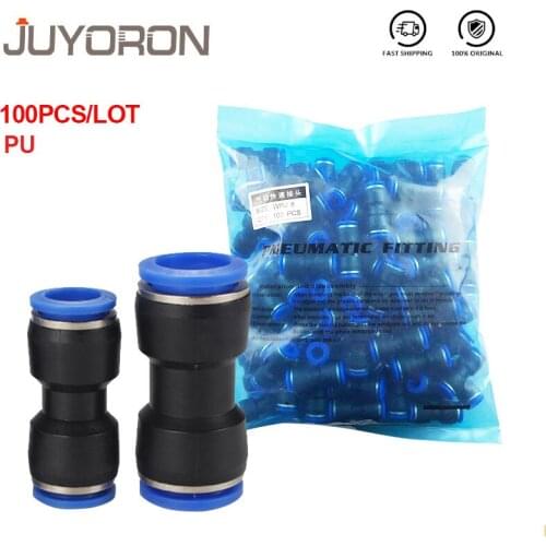 100Pcs PU Air Pneumatic Fittings 4mm 6mm 8mm 10mm 12mm 16mm OD Hose Tube 2-Way Straight Connector Quick Gas Plastic Pipe Fitting