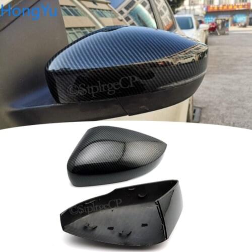 2Pcs For Volkswagen VW Polo 6R 6C Side Door Wing Mirror Cover Replace caps Carbon fiber pattern 2010 2011 2012 2013 2014 - 2017