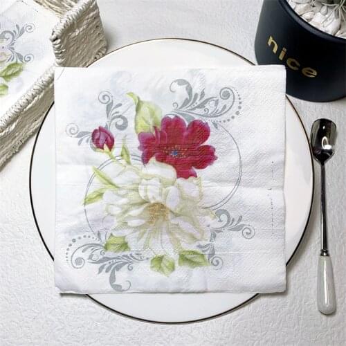 20Pcs/Pack Flower Decoupage Paper Napkins Vintage Serviette Lily Paper Tissues for Wedding Xmas Party Decor Wholesale