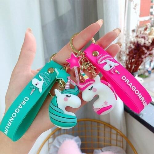 2020 Cute Fashion Pony Unicorn Keychain for Couple Women Girl Keychain Jewelry Unicorn Silicone Animal Key Ring Backbag Pendant