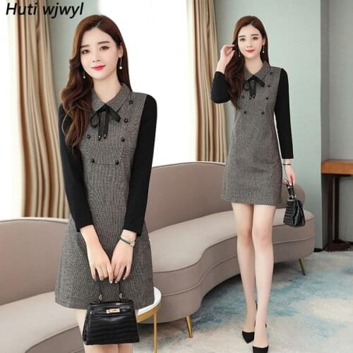 2021 Vintage Female Chic Sweet Mini Dresses Autumn Winter New 3XL Plus Size Solid Long Sleeve Dress Elegant Women Party Vestidos