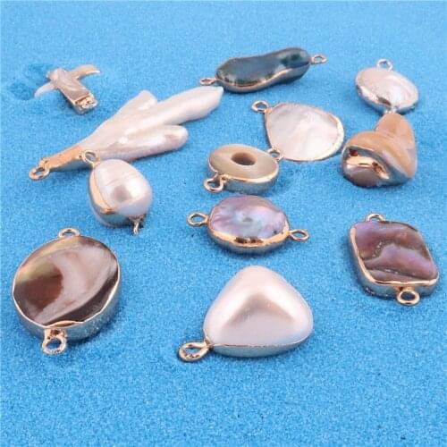 2X Natural Shell Fresh Water Pearl Ball Flat Pearl Loose Beads Connector for Jewelry Making Charms Pendant DIY Necklace Bracelet