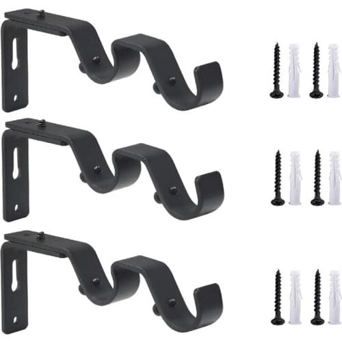 3 Pcs Heavy Duty Curtain Rod Brackets Adjustable Double Rod Holders,Wall Mount Curtain Rod Holders For Roman Rod Bracket