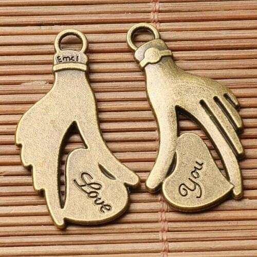 6pcs antiqued bronze color hand holding love design charms EF2930