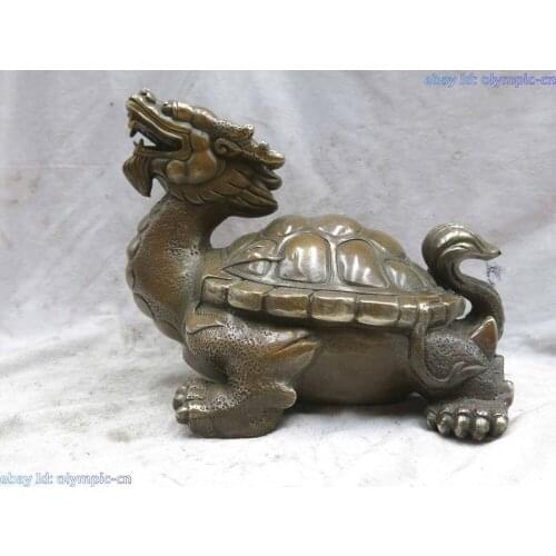 7" China brass copper carved beautiful finely longevity turtle Sculpture Statue