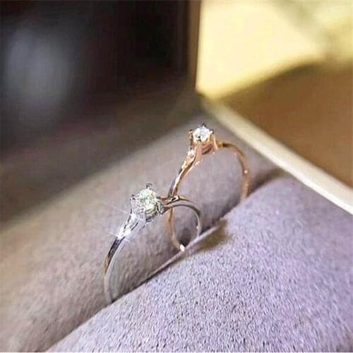 Bohemia Fashion Simple Rose Gold Plated Ring Charm Lady CZ Crystal Ring Elegant Women Promise Wedding Engagement Jewelry