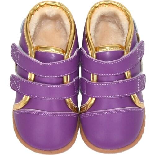 Girls ankle boots genuine leather winter shoes plush pink purple with polka dots kids 13.3-18.3cm SandQ baby new chaussure