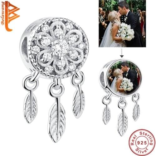 Free Custom Photo 925 Sterling Silver Dreamcatcher Holder Beads fit Pandora Charm Bracelet Necklace DIY Personalized Jewelry
