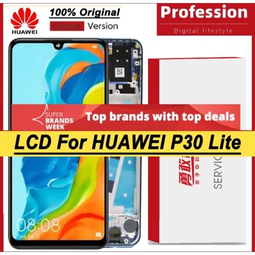100% Original 6.15'' IPS Display with Frame for Huawei P30 Lite MAR-LX1 LX2 AL01 LCD Touch Screen Repair Parts + Service Pack