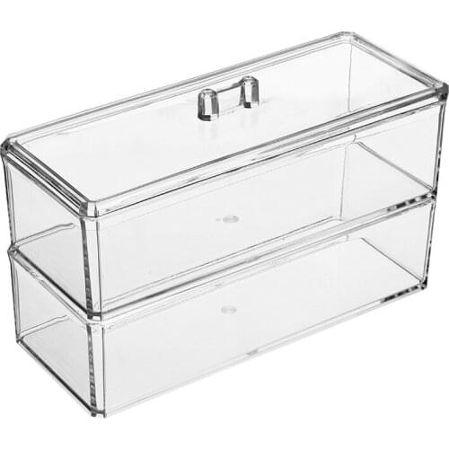 Two-layer Multi-function Jewelry Box Transparent Acrylic Cosmetic Storage Box Cosmetic Organizer Makeup Rack 23.3x9.4x14.5cm