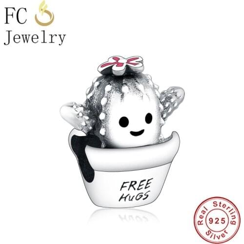 FC Jewelry Fit Original Brand Charm Bracelet 925 Silver Plant Baby Cactus Free Hugs Bead For Making Women Berloque 2020 NEW